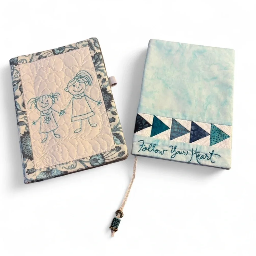 Handmade Quilted Notebook Covers Embroidered Fabric Journal Sleeves Sisterhood - Picture 1 of 3